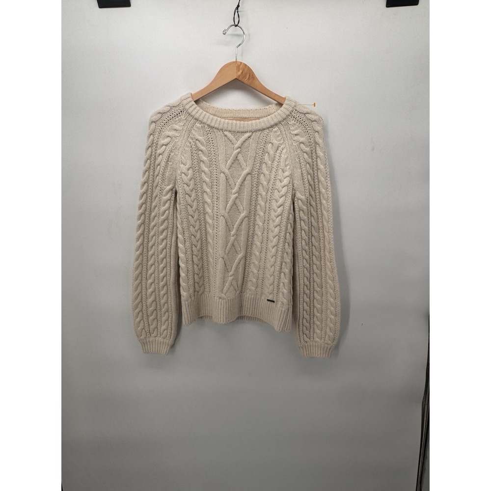 Abercrombie Fitch Cable Knit Sweater Womens S Ivory/Wht Braided Fisherman Chunky
